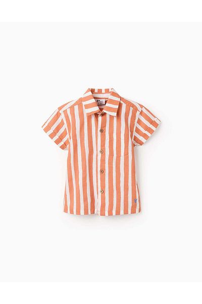 Ziddy Cotton Striped Shirt for Baby Boys, Orange/White