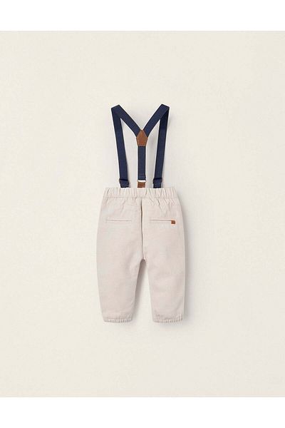 Ziddy Trousers with Suspenders for Newborn Boys, Beige