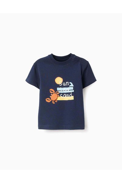 Ziddy Cotton T-shirt with 3D Details for Baby Boys 'Oh, Crab', Blue