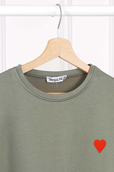 İmajButik Tricou modal cu mânecă scurtă brodat kaki