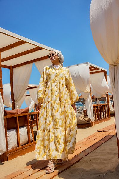 LOCCO Rochie de damă cu model perie galbenă