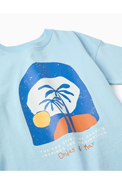 Ziddy Cotton T-shirt for Boys 'Waves & Sea', Light Blue