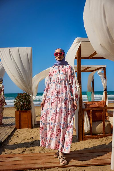LOCCO Rochie de damă cu model bujor albastru