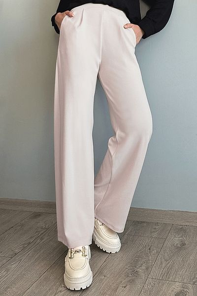 InStyle Pile Detail Wide Leg Stone Trousers
