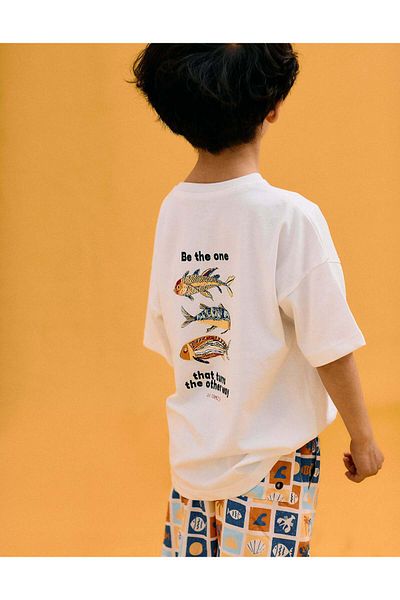 Ziddy Cotton T-shirt with Printed Back for Boys 'Ria', White