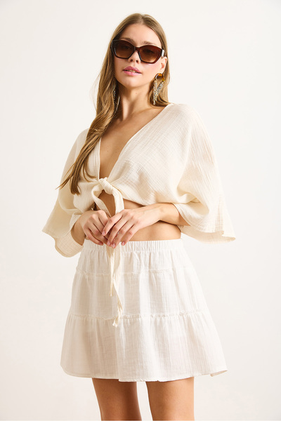 Olalook Жіноча біла міні-спідниця з мусліну ETK-19000335