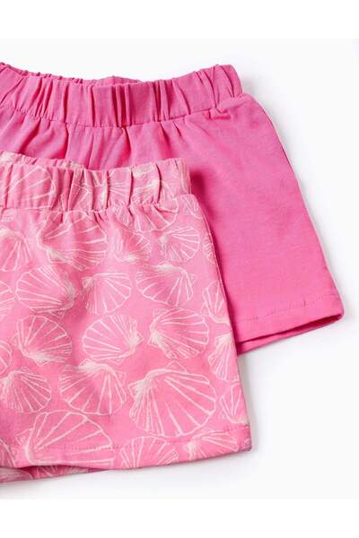 Ziddy Pack of 2 Jersey Shorts for Baby Girls 'Shells', Pink