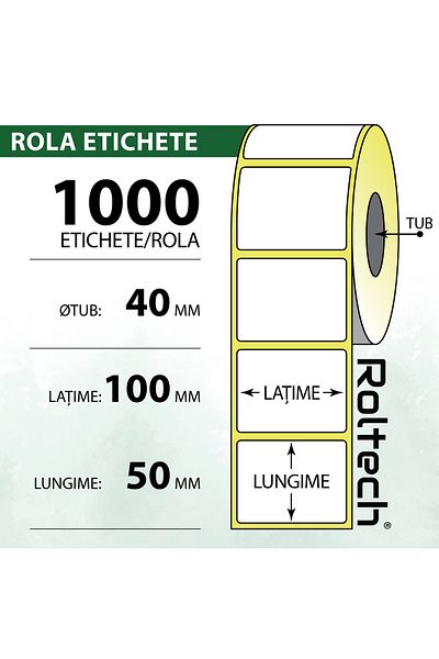 ROLTECH Thermal label roll ROLTECH 100x50mm | 100 sheets/roll tube 40mm | Thermal label roll