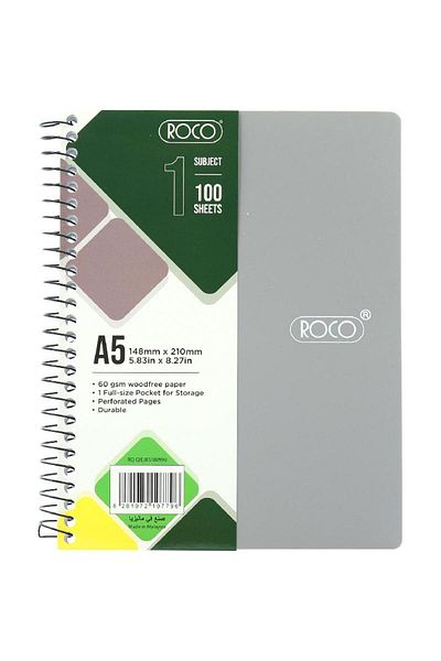 Roco Neon Light Grey Lined Notebook A5 - 100 Sheets