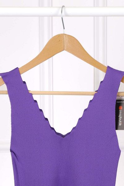 İmajButik Μωβ Mercerized μπλούζα με λαιμόκοψη V
