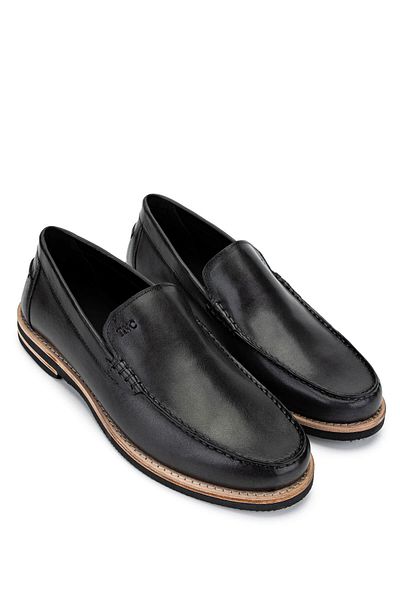 Tamer Tanca Men's Genuine Leather Black Loafer Shoes
