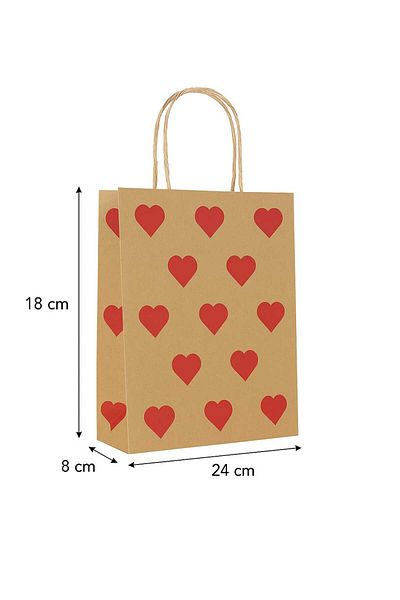 HDF PAZARLAMA 25 Heart Patterned 18*8*24 Kraft Bags