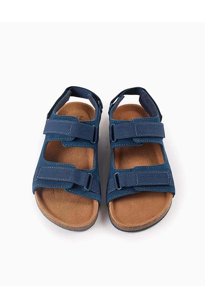 Ziddy Leather Sandals with Cork Sole for Boys, Dark Blue