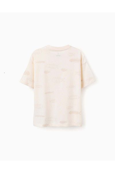 Ziddy Cotton T-shirt with Pattern for Boys 'Herringbone', Beige