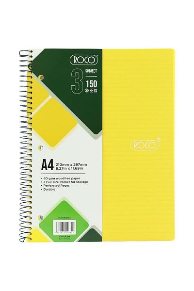 Roco Neon Yellow Lined Notebook A4 - 150 Sheets