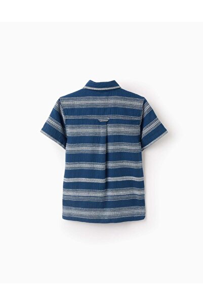 Ziddy Short Sleeve Shirt with Embossed Stripes for Boys, Dark Blue