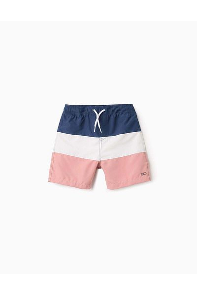 Ziddy Swim Shorts in Colour Block for Boys, White/Blue/Pink