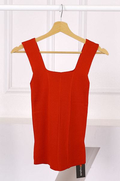 İmajButik Red Mercerized Square Neck Blouse