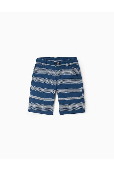 Ziddy Embossed Striped Shorts for Boys, Dark Blue