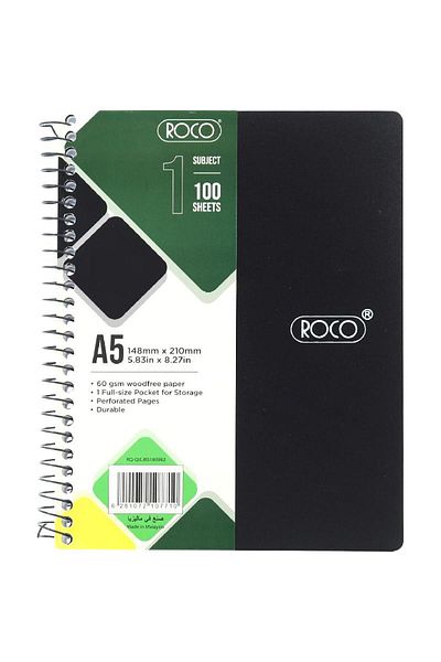Roco Neon Black Lined Notebook A5 - 100 Sheets