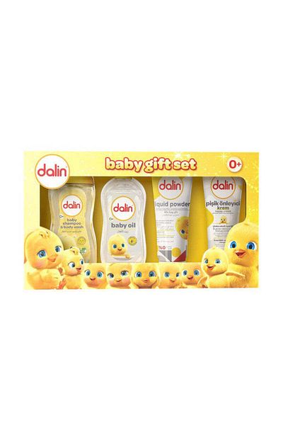 Dalin 5 pieces Gift Set - Baby Shampoo and Body Wash, Baby Oil Baby Liquid Powder Nappy Cream