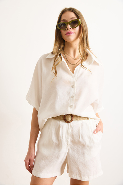 Olalook Жіночий білий модальний верхній сорочка нижній поясний шорти комплект TKM-19000403