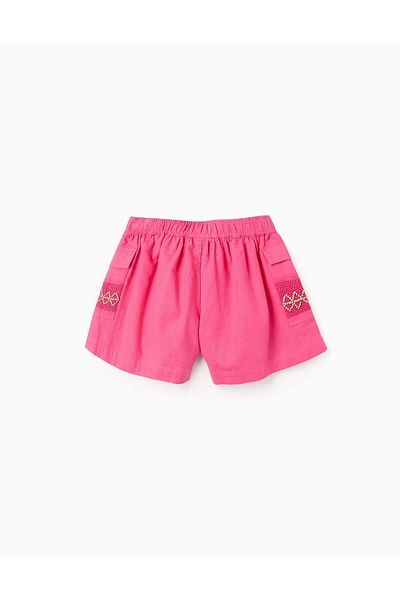 Ziddy Cotton and Linen Shorts with Beads for Girls, Pink