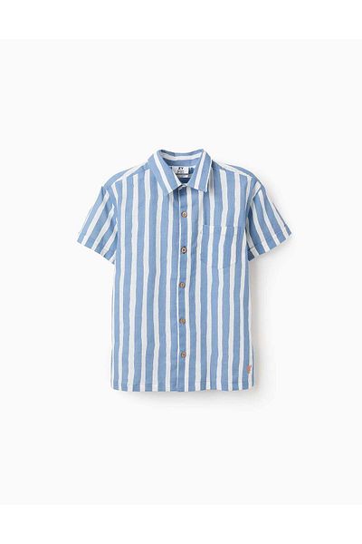 Ziddy Cotton Shirt Striped Pattern for Boys, Blue/White
