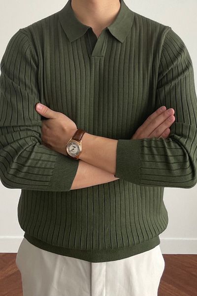 Tarz Cool Men's Khaki Slim Fit Long Sleeve Polo Neck Knitwear Sweater