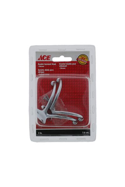 ACE 2-Piece Double Garment Hook Silver 3inch