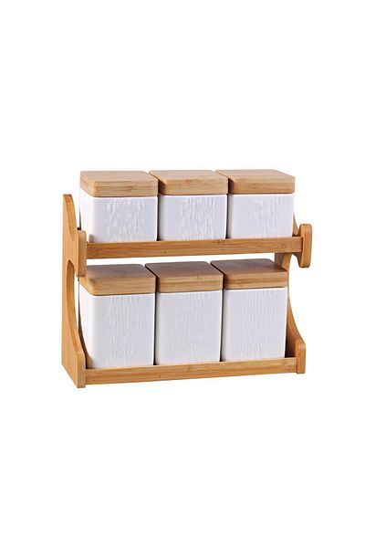 TOHFAT-AL MAIDAH Luxury 2-Tier Wooden Lid Spice Storage Set
