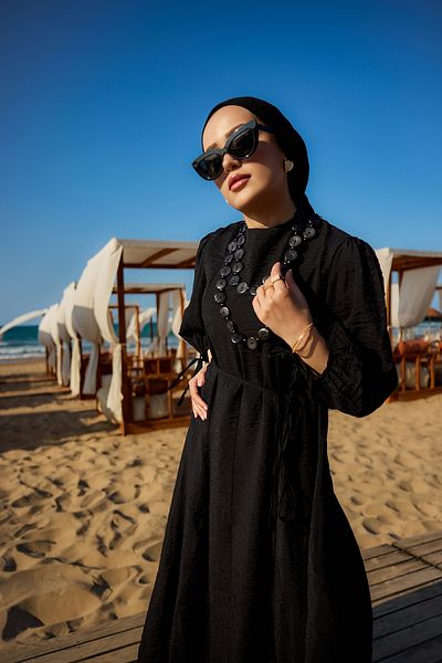 LOCCO Rochie de damă cu șireturi în talie neagră