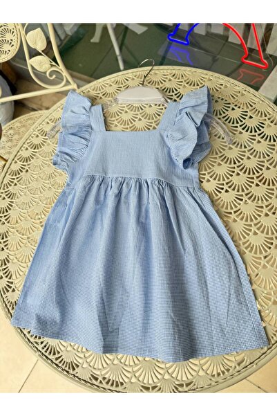 Ecenin Favorileri Φόρεμα για κορίτσια με μπλε πούτσο με μοτίβο τετράγωνο