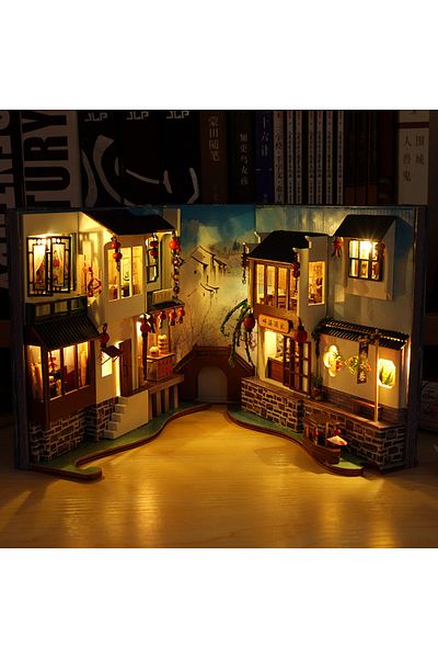 Choice TC10 with cover Diy Book Nook Doll House Miniature Wooden Bookshelf Shelf Insert Miniatures House Mo