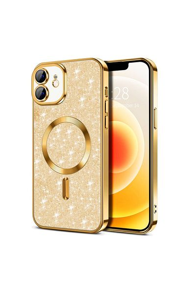 SKYDDAR INNOVATION Case for IPhone 12, Luxury Glitter Magsafe, Shockproof, Removable Back, Gold, sticker set