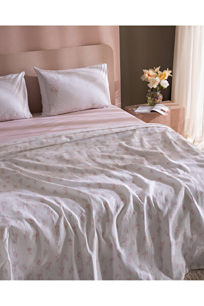 Madame Coco Rouge Tek Kişilik %100 Pamuk Karde Baskılı Pike Takımı - Pudra