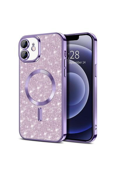 SKYDDAR INNOVATION Case for IPhone 12, Luxury Glitter Magsafe, Shockproof, Removable Back, Light Purple, sticker set