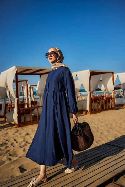 LOCCO Women's Waist Tied Laced Dress Navy Blue