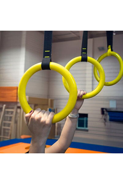 Rebuwo Kademeli Halatlı Barfiks Halkası Sarı Jimnastik Halkası Siyah Kayış (3 Kademeli)