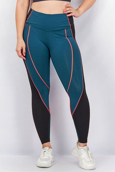 Reebok Women Sport Fit Training Lux High,Rise Color,block Leggings, Teal Green