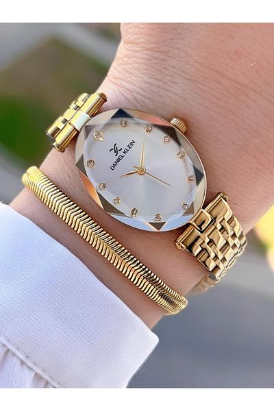 Daniel Klein Steel Cord Ellipse Case Cut Glass Women's Wrist Watch + Bracelet 2 Years Warranty 10891.3