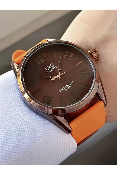Q&Q Orange Sport Plastic Cord Numeral Dial Men Wrist Watch