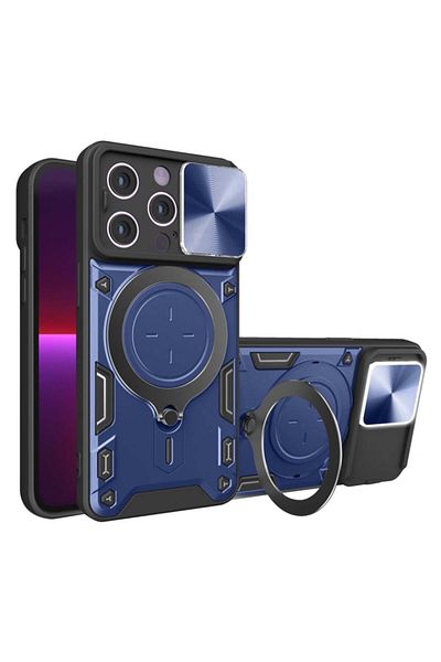SKYDDAR INNOVATION Husă pentru iPhone 13 Pro, CamGuard Pro, inel magnetic, protecție cameră, albastră, set autocolante