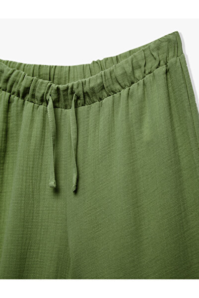 Koton Pamuklu Beli Lastikli Bağlamalı Uzun Müslin Pantolon