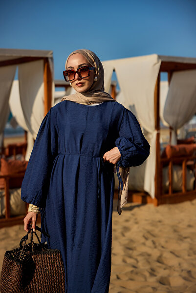 LOCCO Women's Waist Tied Laced Dress Navy Blue