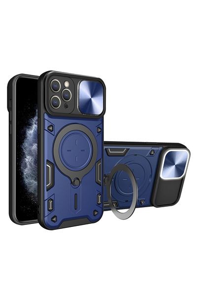 SKYDDAR INNOVATION Carcasă pentru iPhone 11 Pro, CamGuard Pro, inel magnetic, protecție cameră, albastră, set autocolante