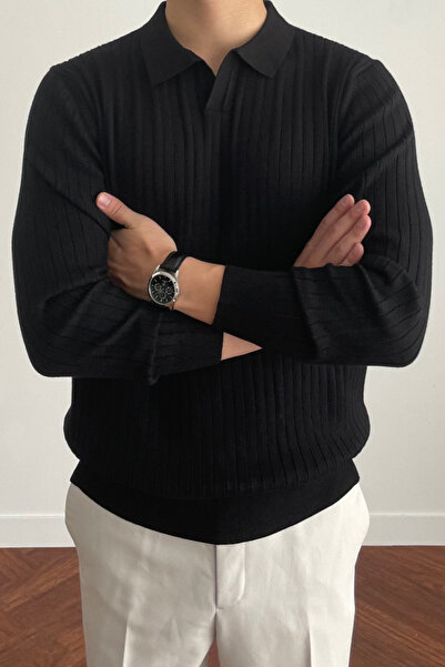 Tarz Cool Men's Black Slim Fit Long Sleeve Polo Neck Knitwear Sweater