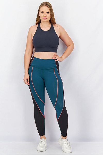 Reebok Women Sport Fit Training Lux High,Rise Color,block Leggings, Teal Green