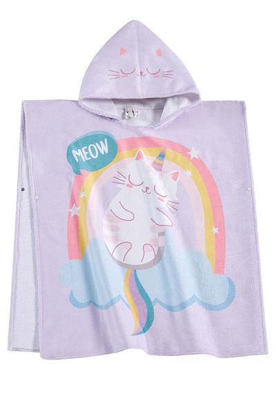 VEVİEN HOME Παιδική πετσέτα παραλίας Poncho με μοτίβο Meow 7-8 ετών