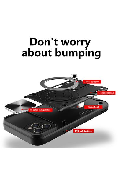 SKYDDAR INNOVATION Case for iPhone 11 Pro, CamGuard Pro, Magnetic Ring, Camera Protection, Red, sticker set